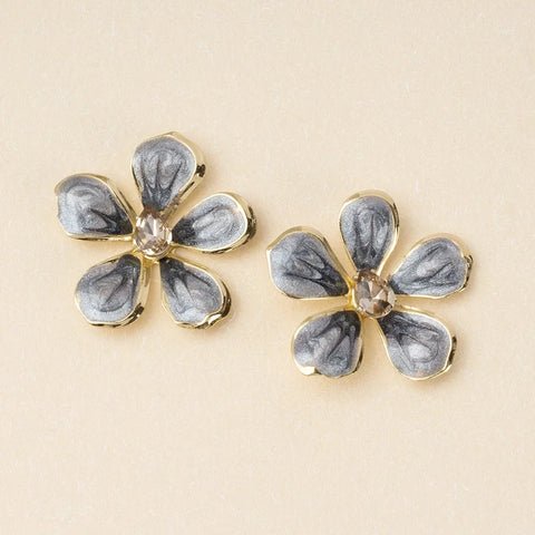 Large Enamel Flower Earring - Warm Gray / Gold