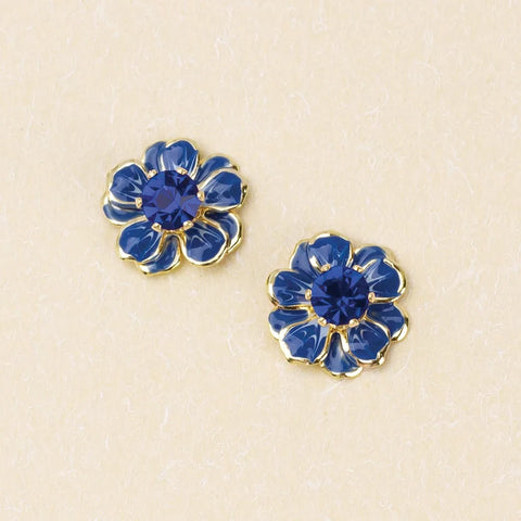 Small Enamel Flower Earring - Sapphire / Gold