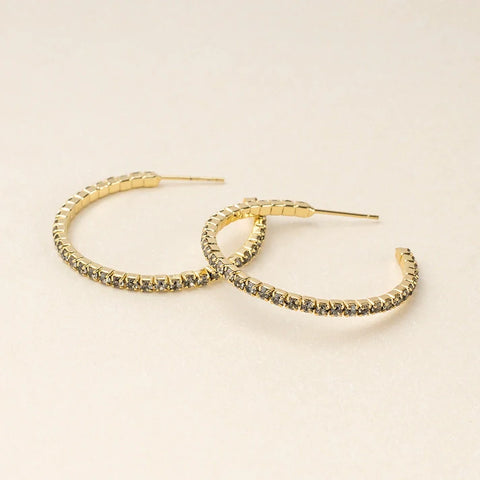 Small Rhinestone Hoop Earring - Greige / Gold