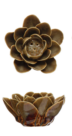 Handmade Stoneware Flower Incense Holder - Brown