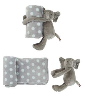Plush Animal with Polka Dot Blanket - Elephant