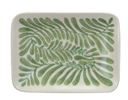 Hand-Painted Abstract Stoneware Plate - Green