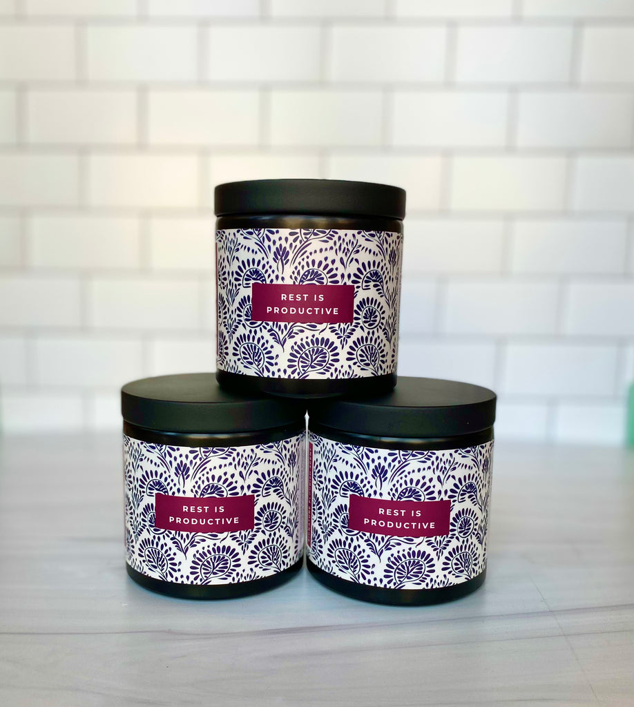 FOR SHIPPING: Flourish Signature Scent Candle -- Set of 3 "Rest is Productive"