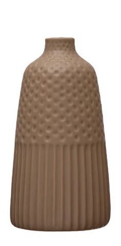 Medium Debossed Stoneware Vase - Brown