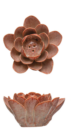 Handmade Stoneware Flower Incense Holder - Pink
