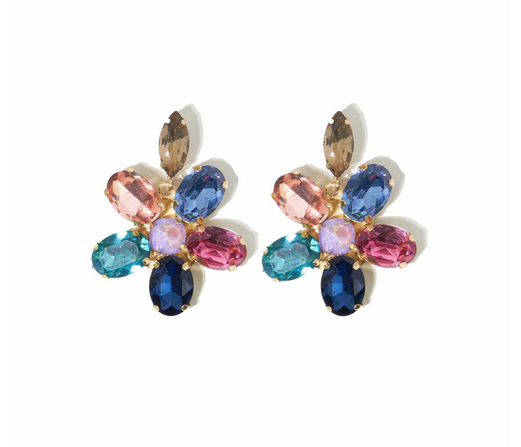 Rainbow Flower Crystal Drop Earrings