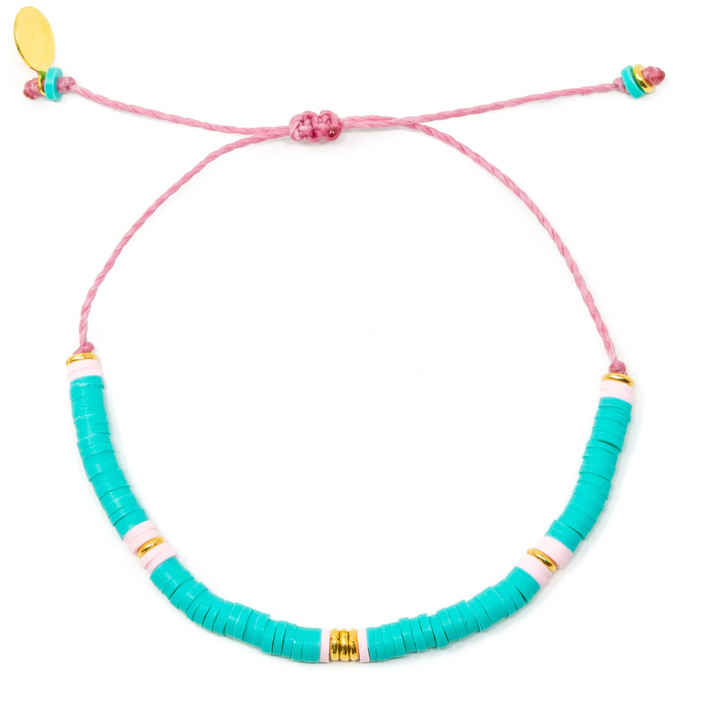 Cali Surfer Bracelet - Teal/Light Pink/Gold