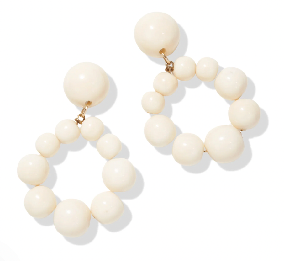 Bead Resin Hoop Earrings - Ivory