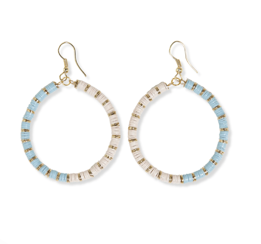 Half and Half Hoop Earrings - Light Blue