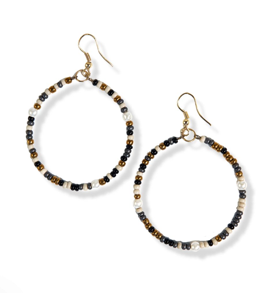 Confetti Beaded Hoop Earrings - Black