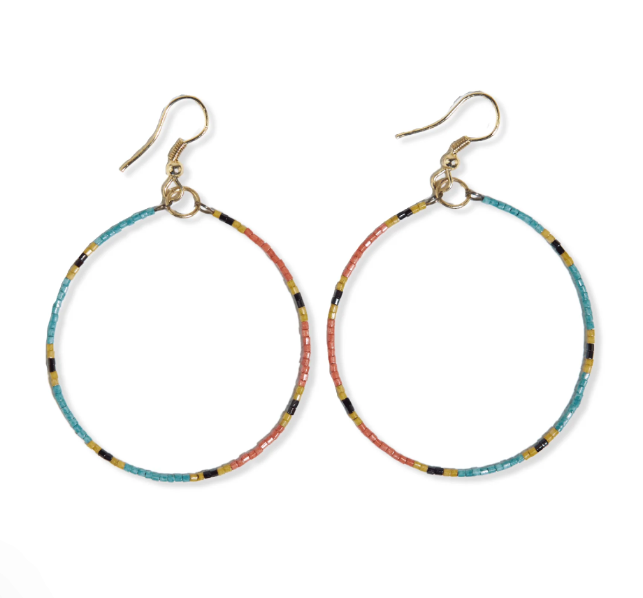 Dot Beaded Hoop Earring - Teal