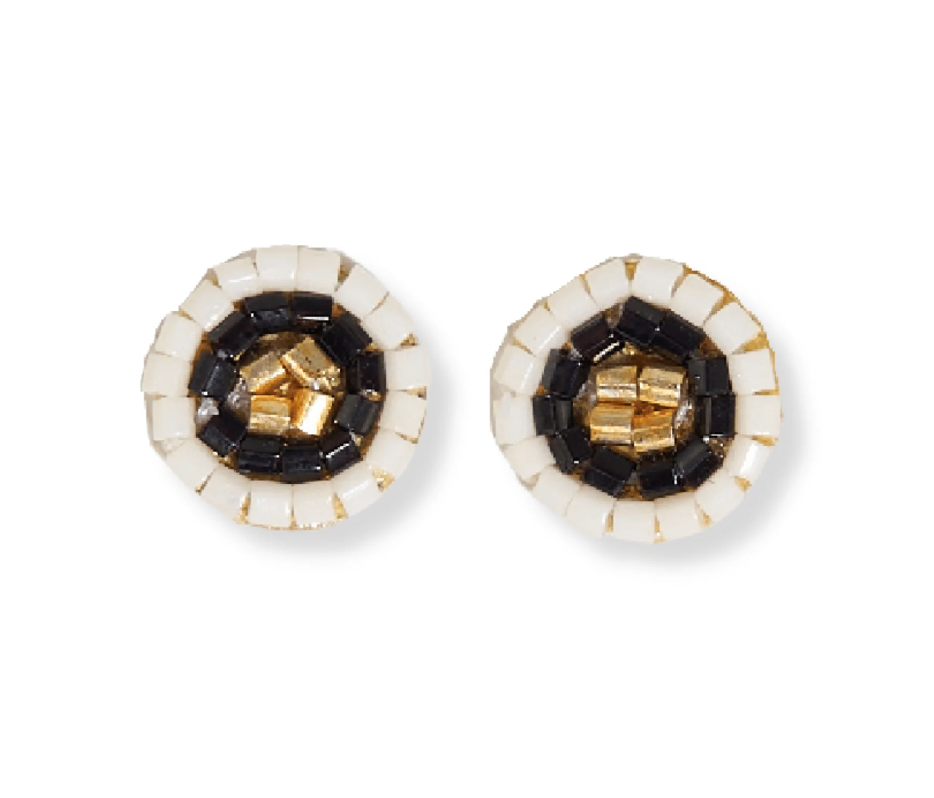 Circles Beaded Post Earrings - Black