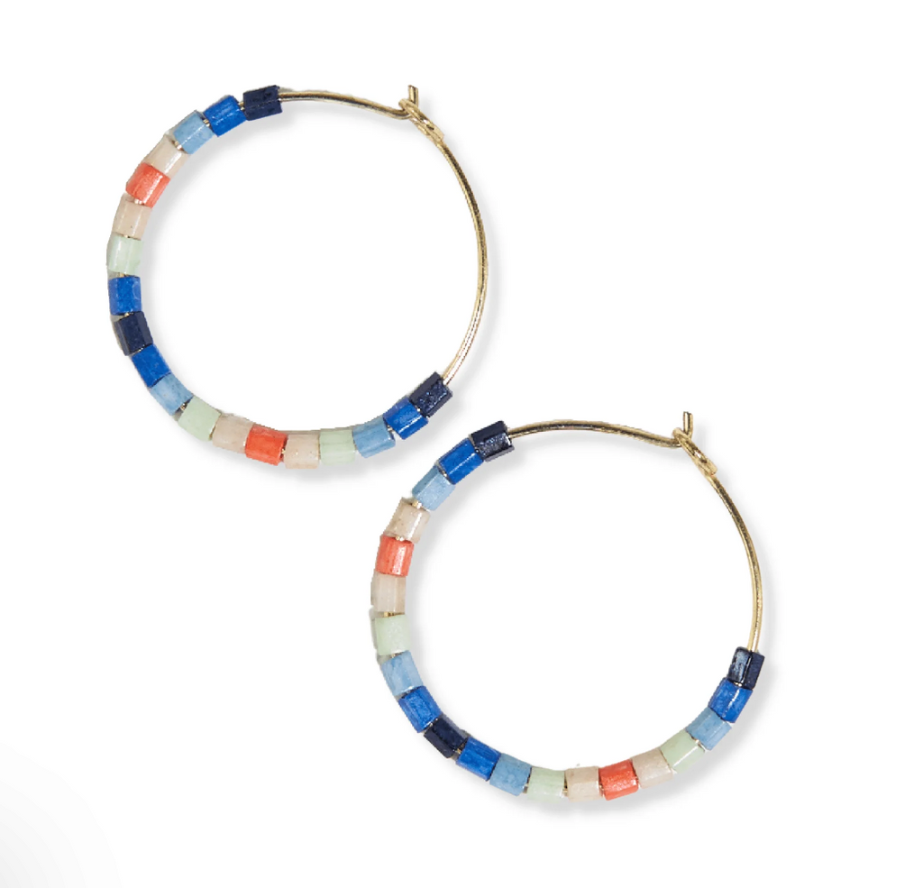 Mixed Beaded Hoop Earrings - Coastal