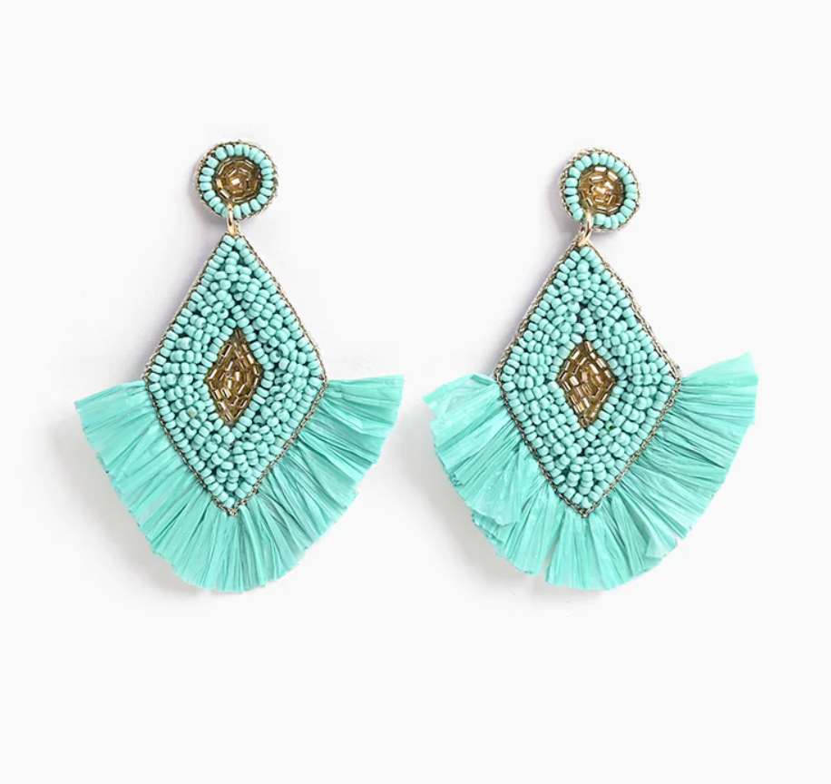 Aqua Green Raffia Earrings