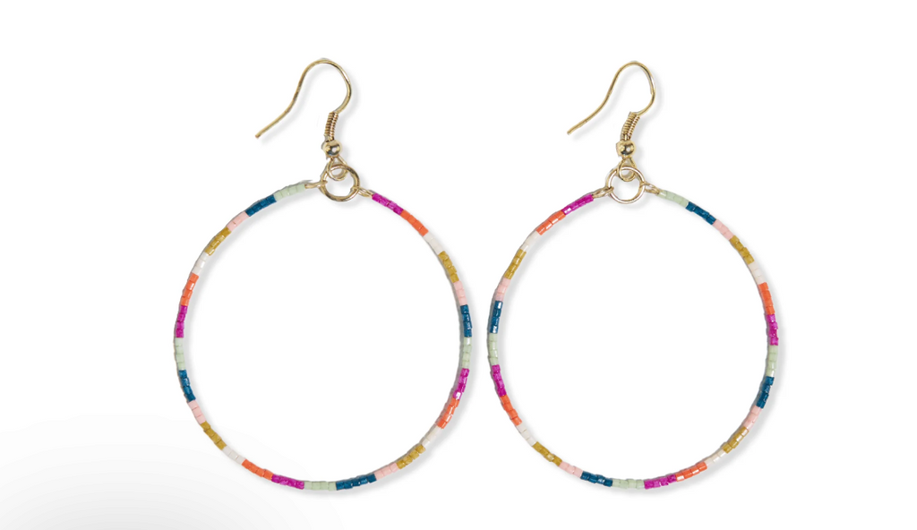 Color Block Beaded Hoop - Rainbow