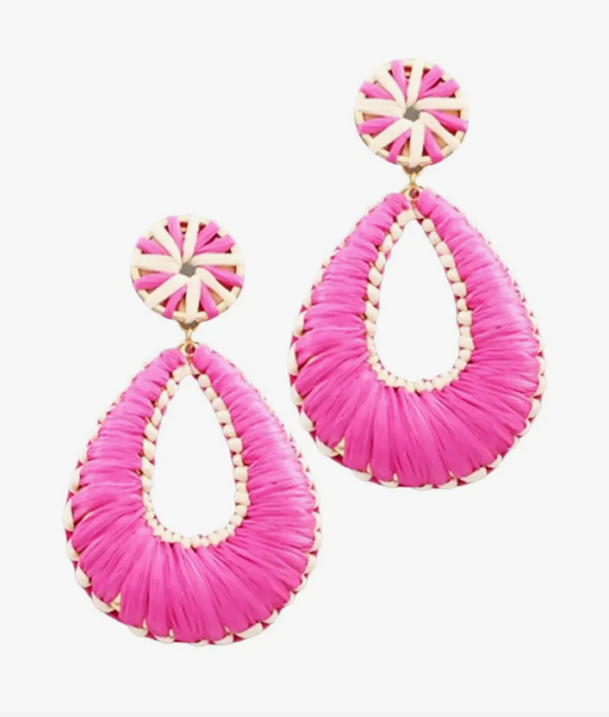 Pink Raffia Teardrop