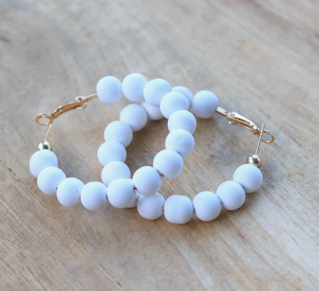 White Clay Beaded Hoops
