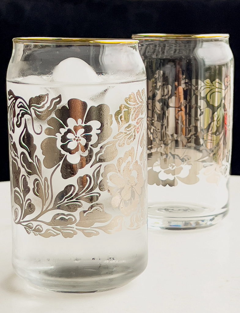 Silver Floral 16 Oz Soda Can Glass
