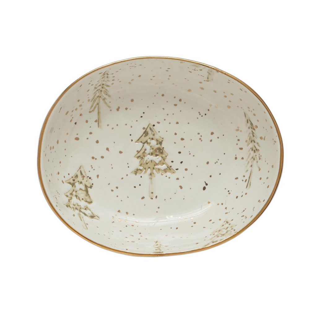 Hand Stamped Stoneware Bowl with Tree Pattern