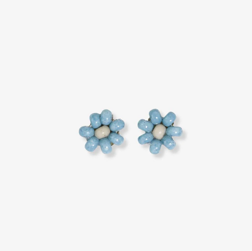 Tina Two Color Beaded Post Earrings - Light Blue