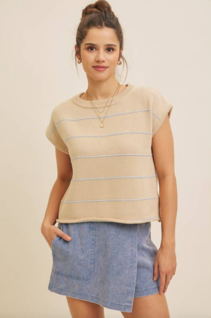 Wild Heart Top -- Tan Light Blue