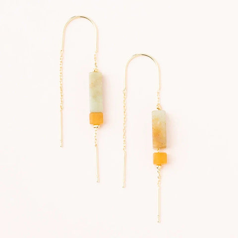 Rectangle Stone Earring - Amazonite / Amber / Gold