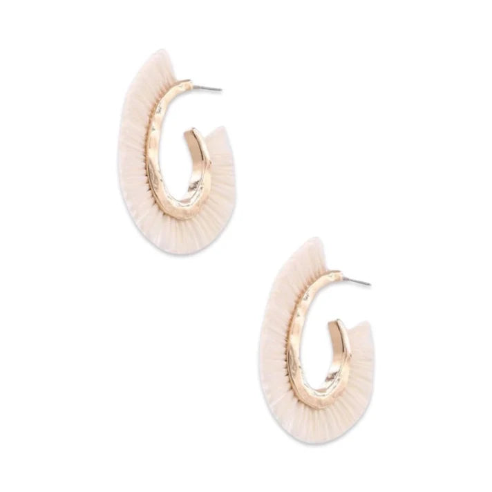 Raffia Fringe Hoop Earrings - Ivory