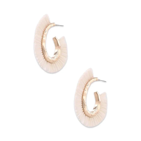 Raffia Fringe Hoop Earrings - Ivory