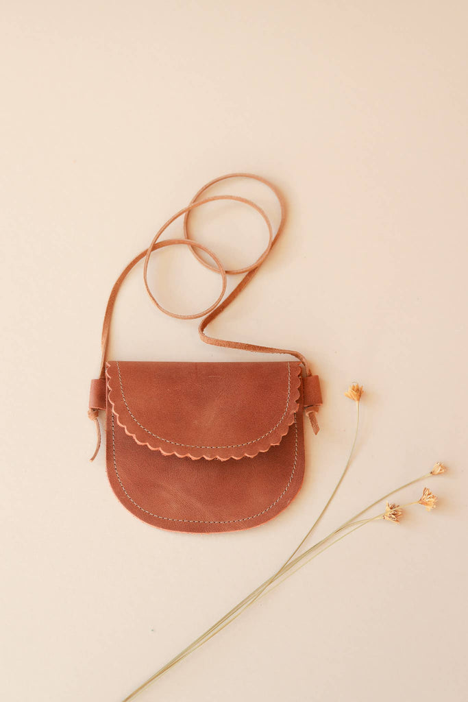 Toddler Scalloped Leather Purse - Rust