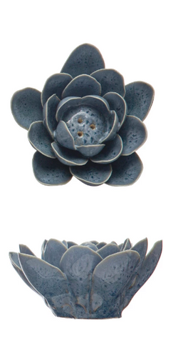 Handmade Stoneware Flower Incense Holder - Blue