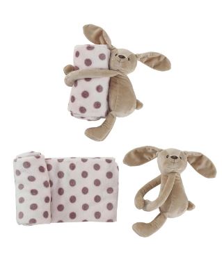 Plush Animal with Polka Dot Blanket - Bunny