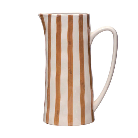 Hand-Painted Striped Stoneware Pitcher - 42 oz