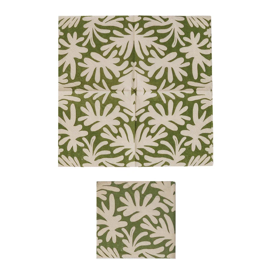 Paper Cocktail Napkins w/ Abstract Leaves - 50 Napkins