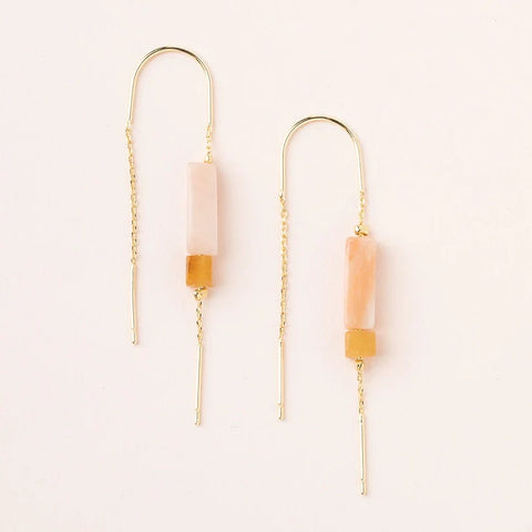 Rectangle Stone Earring - Rose Quartz / Amber / Gold