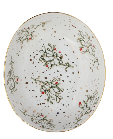 Hand-Painted Stoneware Dish - #3 Mistletoe