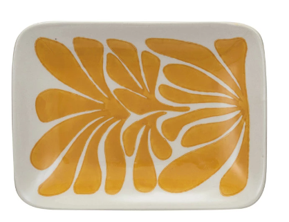 Hand-Painted Abstract Stoneware Plate - Yellow