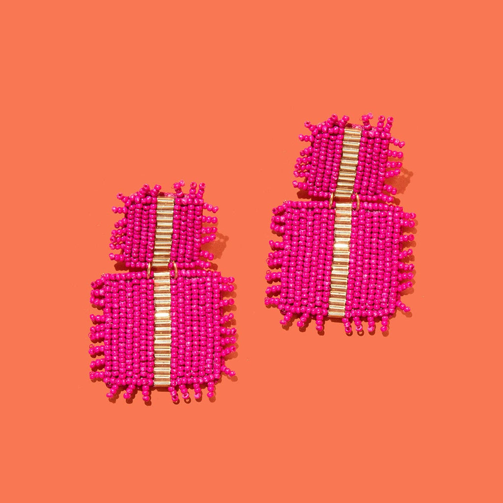 Beaded Square Drop - Magenta
