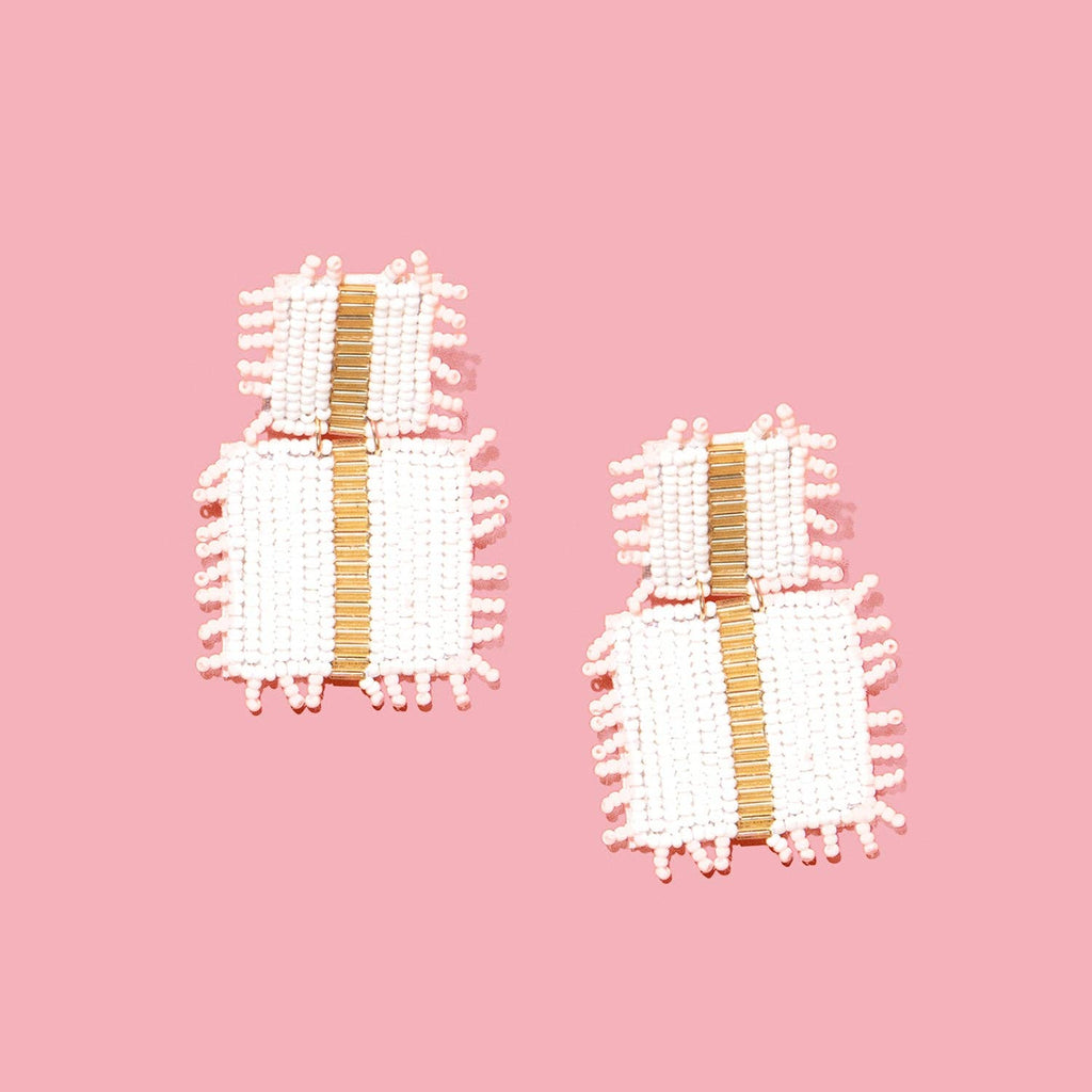 Beaded Square Drop - White