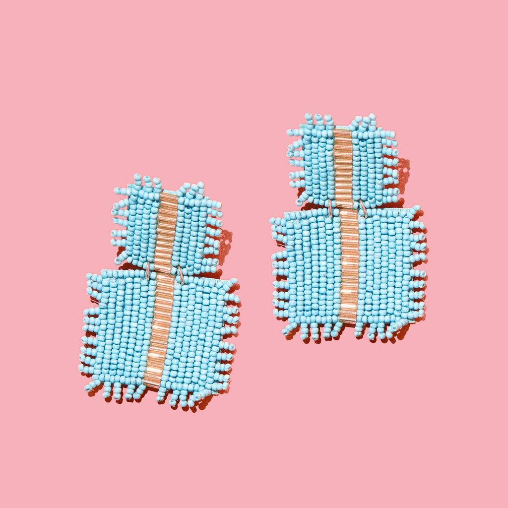 Beaded Square Drop - Blue