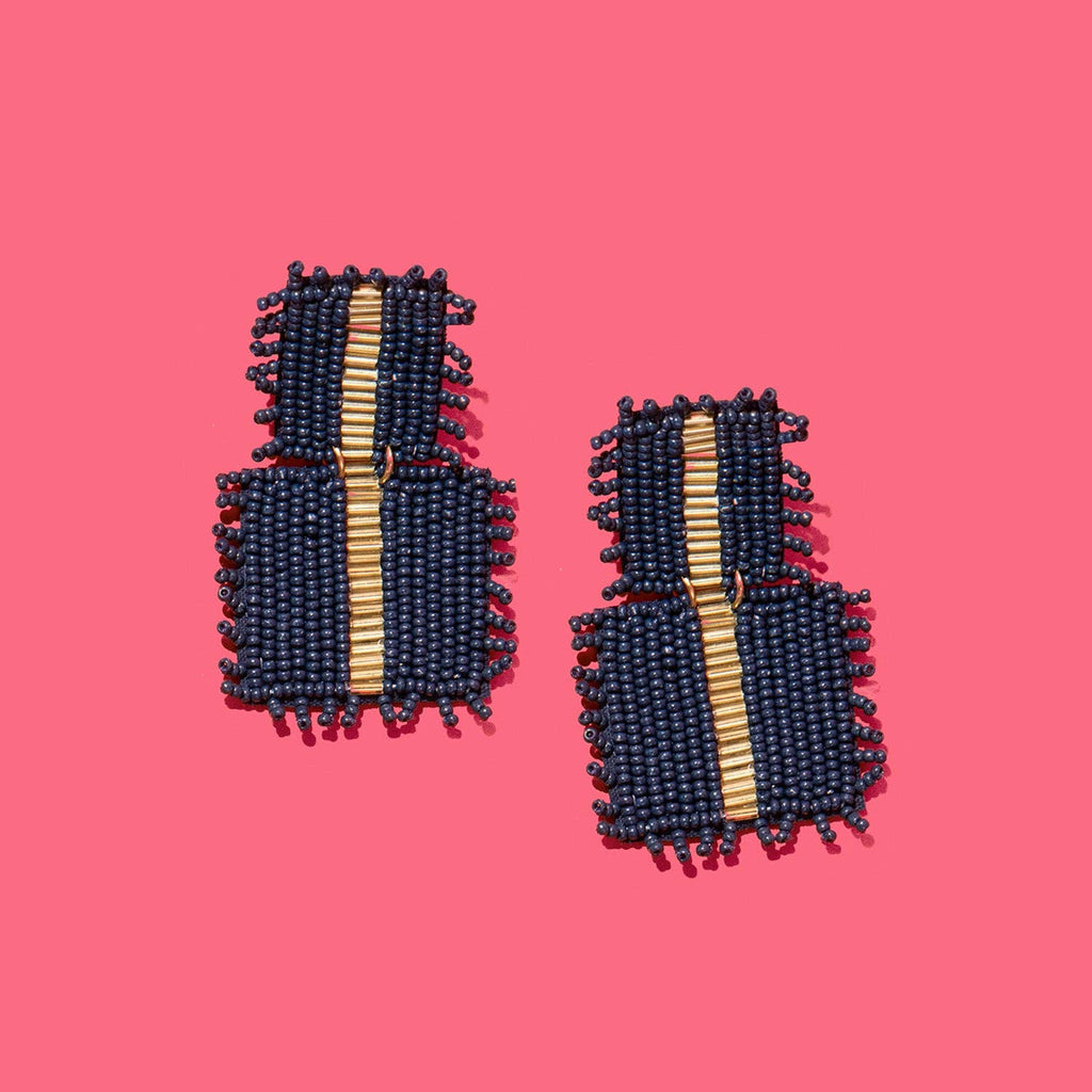 Beaded Square Drop - Navy