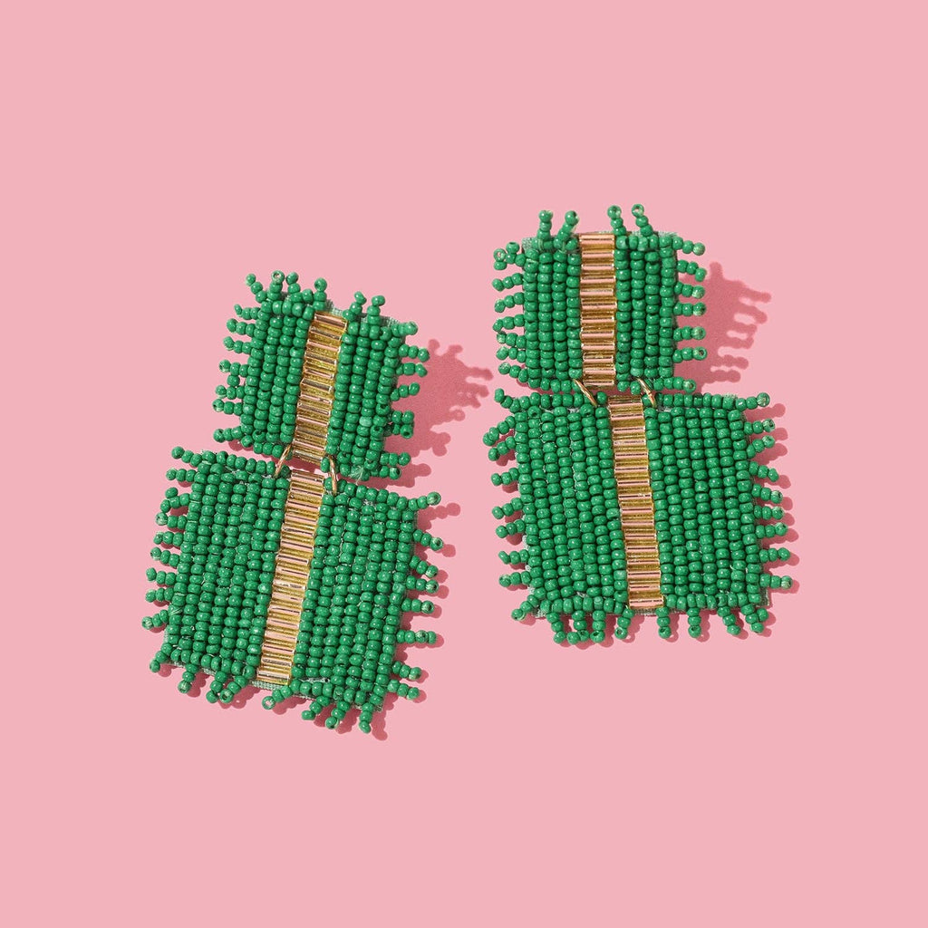 Beaded Square Drop - Green