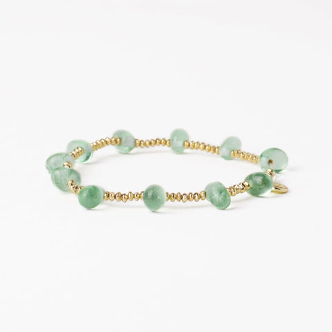 Hope Brass Stretch Bracelet with Glass Beads - Mint