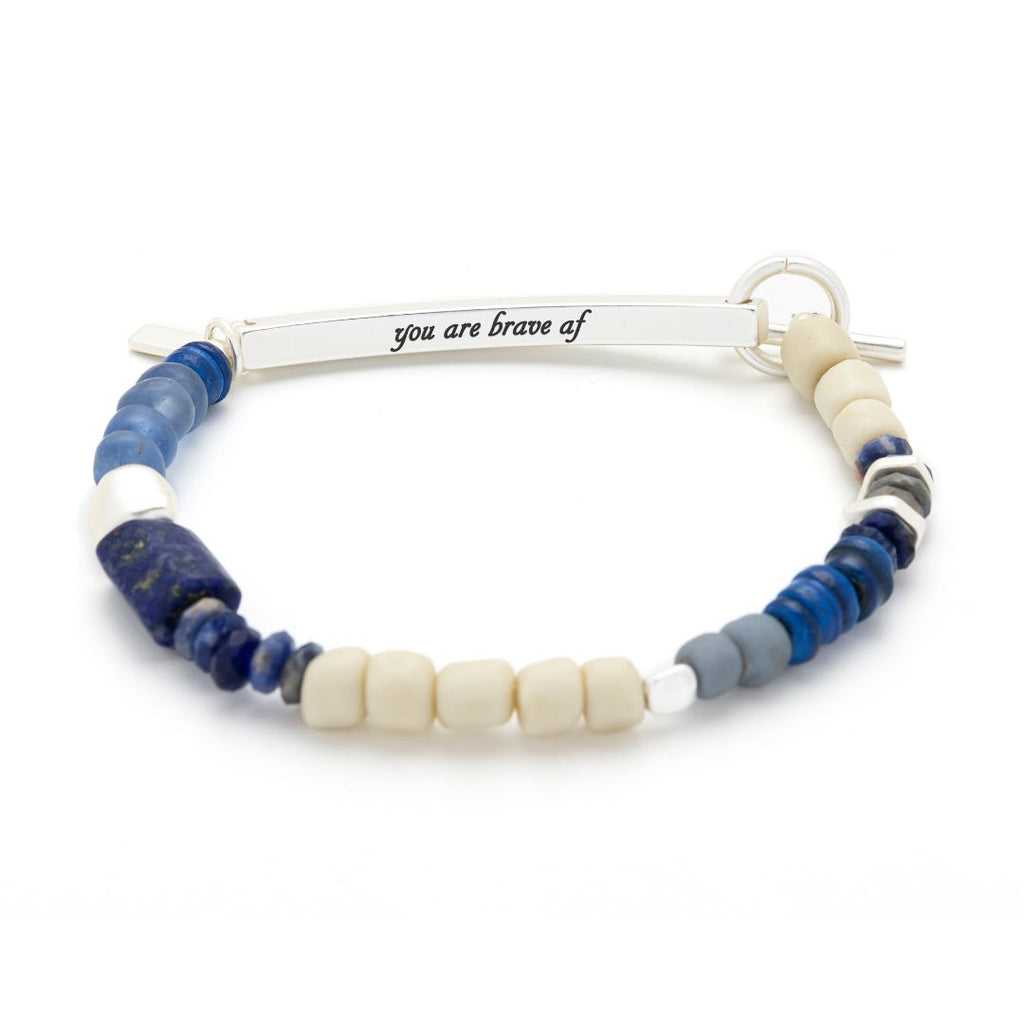 Hidden Message Bracelet - Brave AF - Lapis/Silver
