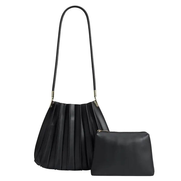 Elle Vegan Leather Bag with Pouch - Black