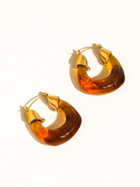 Arlowe Brown Resin Hoop Earrings