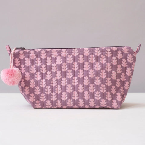 Orchid Pink Block Printed Makeup Pouch