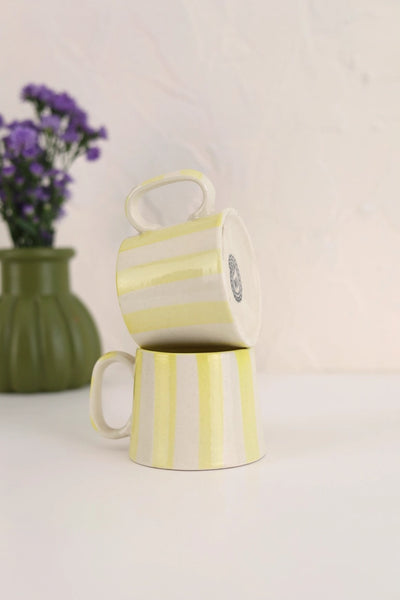 Ceramic Stripe Coffee Cup - Yellow