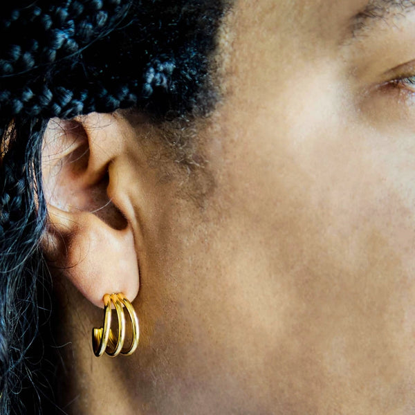 Triple Arc Gold Hoop Earrings