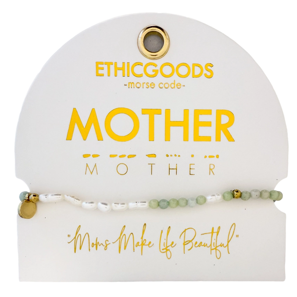 3mm Morse Code Pearl & Stone Bracelet - Mother