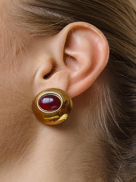Pine 18K Red Stone Stud Earrings